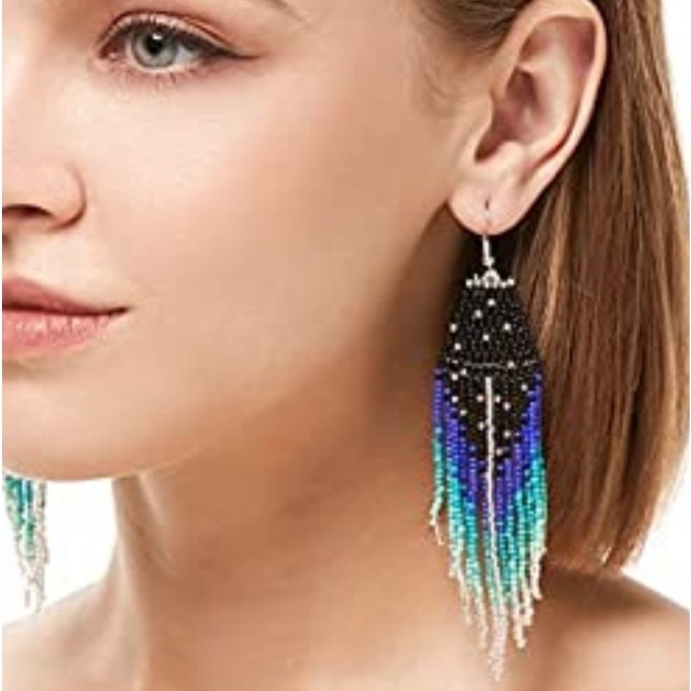 New midnight star dream boho dangle rice bead earrings